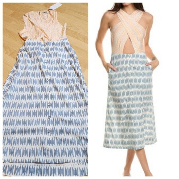 NWT Joie Silk Blend Flippa Midi Dress Criss Cross Front Blue Orange Size 2 - Picture 1 of 16